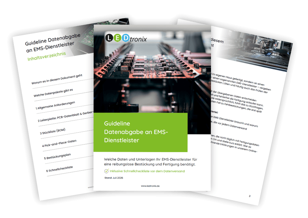 Guideline Datenabgabe an EMS-Dienstleister – kostenloser Leitfaden von LEDtronix als PDF-Mockup
